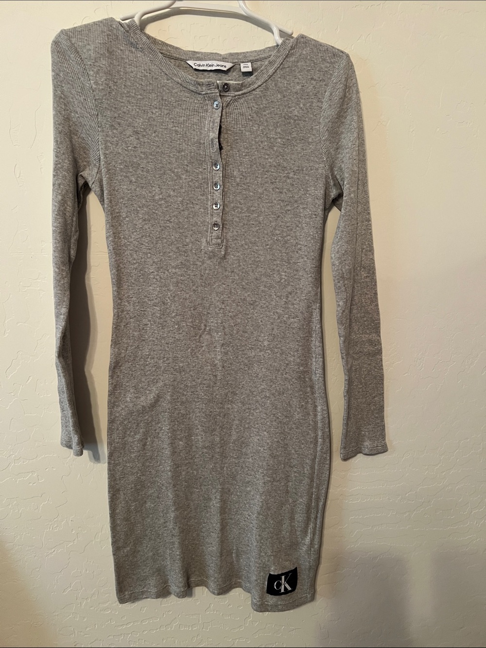 Calvin Klein Heather Gray Long-Sleeve Button Henley Dress
